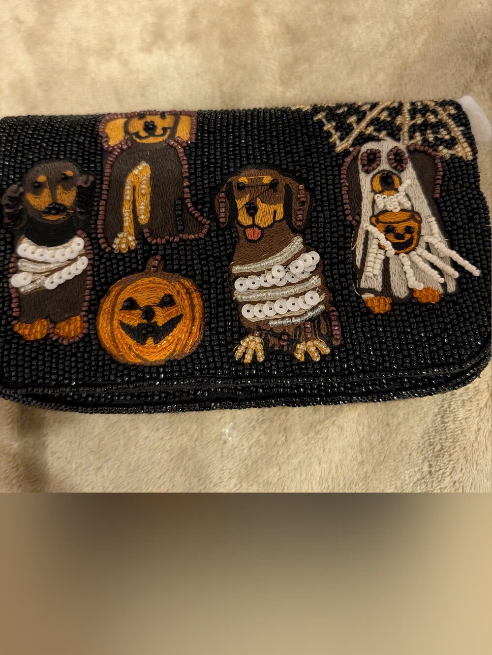 Viral Beaded Halloween Dog Black with Orange Accents